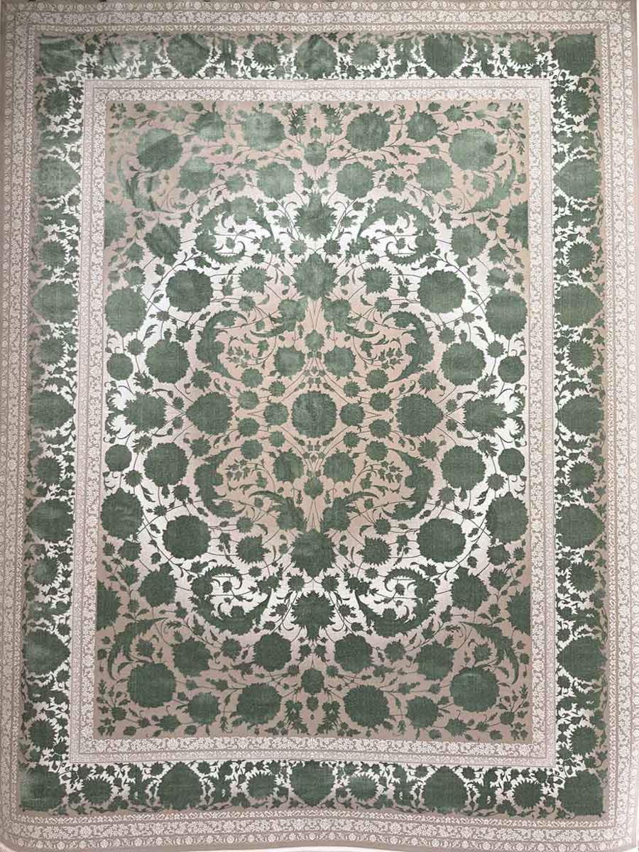 فرش نسکافهای سبز آیسان کد 71017 – ۷۰۰ شانه تراکم ۲۱۰۰